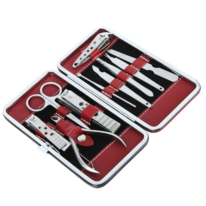 

10 In 1 Stainless Steel Pedicure Manicure Set Nail Clipper Scissors Nail Care Nipper Cutter Cuticle Grooming Kit with Case -35