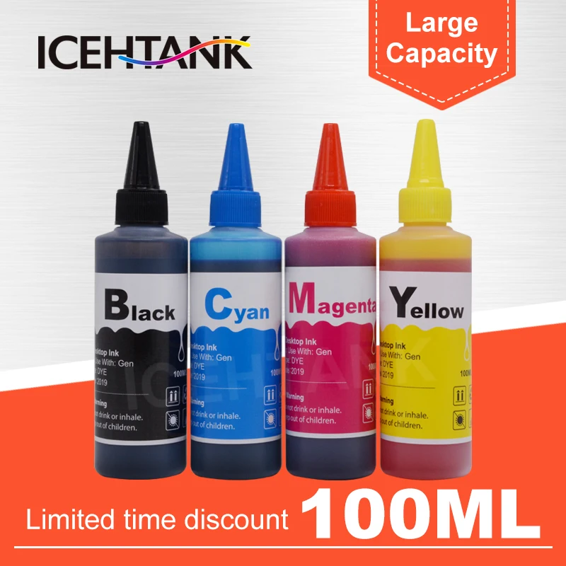 

ICEHTANK Universal 100ml Dye Ink Refill Kit for Brother LC529 LC525 529XL 525XL DCP-J100 DCP-J105 MFC-J200 Printer Cartridge