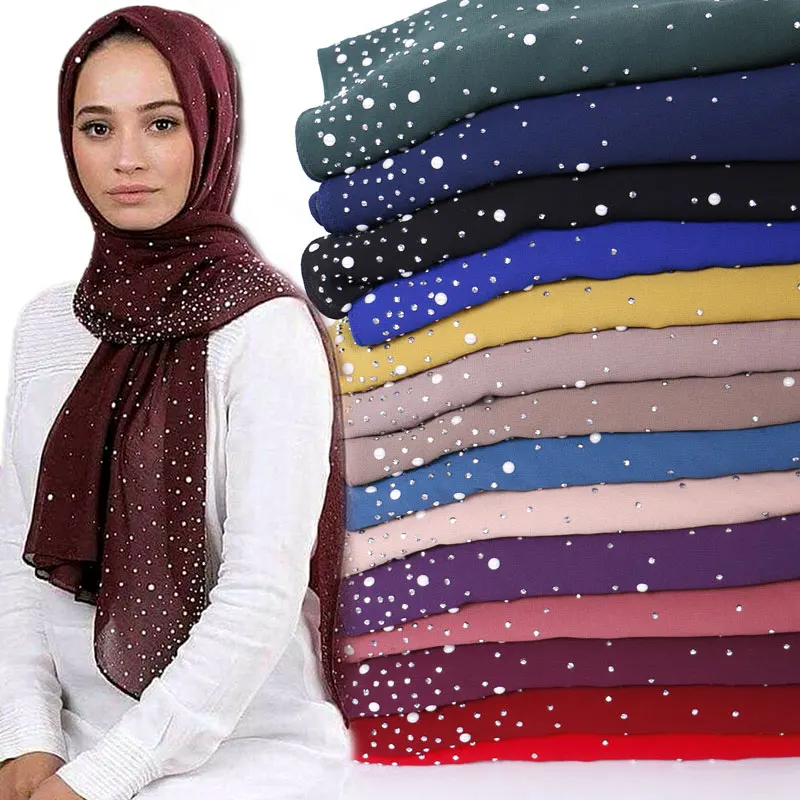 1 pc New Women's Bubbles Chiffon Scarf With diamond studs Pearls scarf plain hijab shawls Wraps solid color muslim hijab scarves
1 pc New Women's Bubbles Chiffon Scarf With diamond studs Pearls scarf plain hijab shawls Wraps solid color muslim hijab scarves