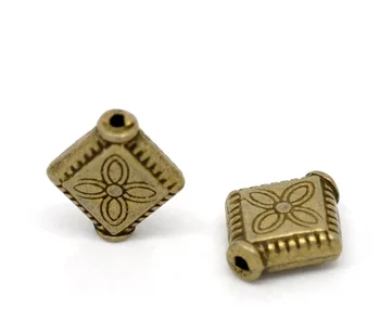 

DoreenBeads Zinc Based Alloy Spacer Beads Rhombus Antique Bronze Color Flower Carved DIY Making Jewelry About 10mm x 9mm, 15 PCs