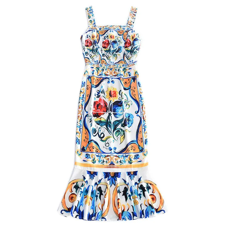 2019 Summer Sicily Exotic Retro Flowers Print Classical Noble Meimaid Slash Neck Sleeveless Spaghetti Strap Woman Midi Sundress
2019 Summer Sicily Exotic Retro Flowers Print Classical Noble Meimaid Slash Neck Sleeveless Spaghetti Strap Woman Midi Sundress
