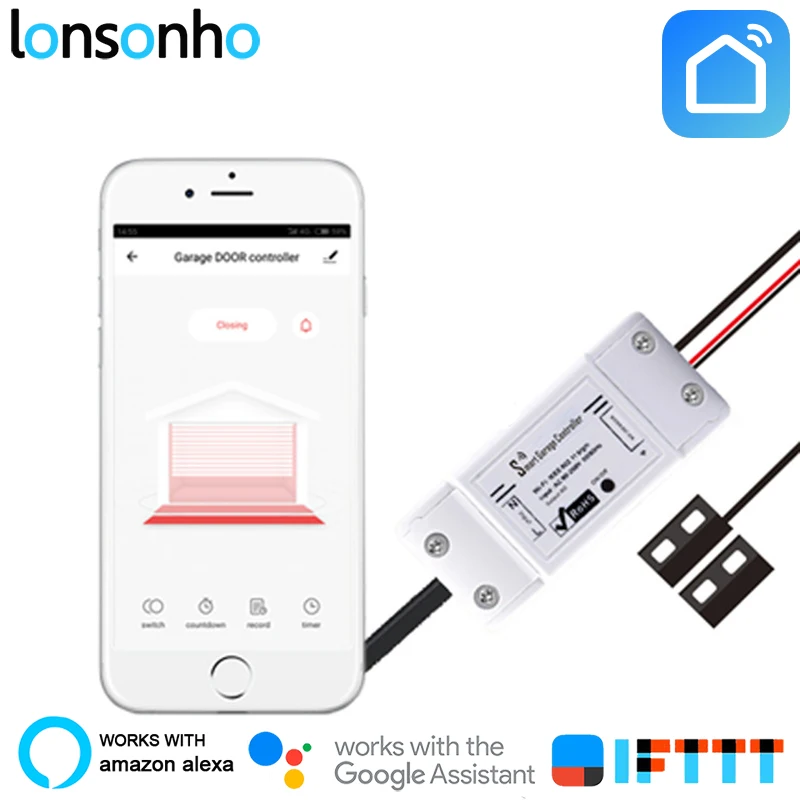 Lonsonho Smart Garage Door Opener Remote Control Smart Switch Relay Door Open Works With Alexa Google Home IFTTT Smart Life Tuya 
Lonsonho Smart Garage Door Opener Remote Control Smart Switch Relay Door Open Works With Alexa Google Home IFTTT Smart Life Tuya