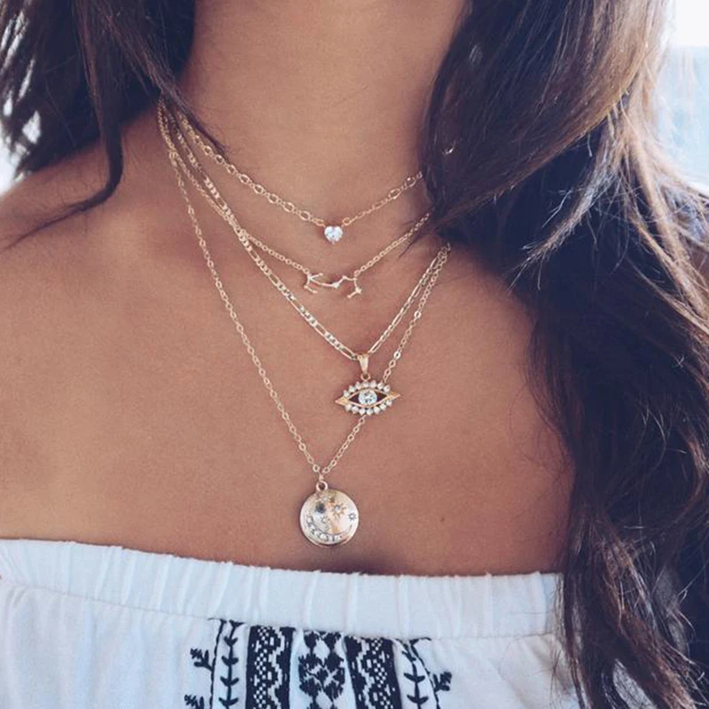 4 Pcs/set Vintage Eye Crystal Necklace for Women Fashion Gold Multilayer Necklaces Multiple Pendant Long Choker Boho Jewelry
4 Pcs/set Vintage Eye Crystal Necklace for Women Fashion Gold Multilayer Necklaces Multiple Pendant Long Choker Boho Jewelry