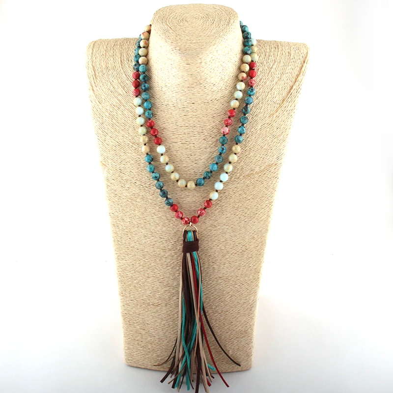 Fashion Bohemian Tribal Jewelry 108pc Stone Beads Knotted Multi Long Tassel Necklace Women Ethnic Necklace
Fashion Bohemian Tribal Jewelry 108pc Stone Beads Knotted Multi Long Tassel Necklace Women Ethnic Necklace