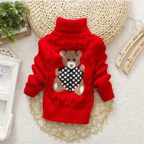 

2T-8T pure color winter boy girl kid thick Knitted bottoming turtleneck shirts solid high collar pullover sweater