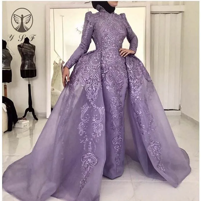Arabian Design Lavender High Collar Appliqued Lace Sheath Floor Length Long Sleeve Muslim Evening Dresses 2019
Arabian Design Lavender High Collar Appliqued Lace Sheath Floor Length Long Sleeve Muslim Evening Dresses 2019
