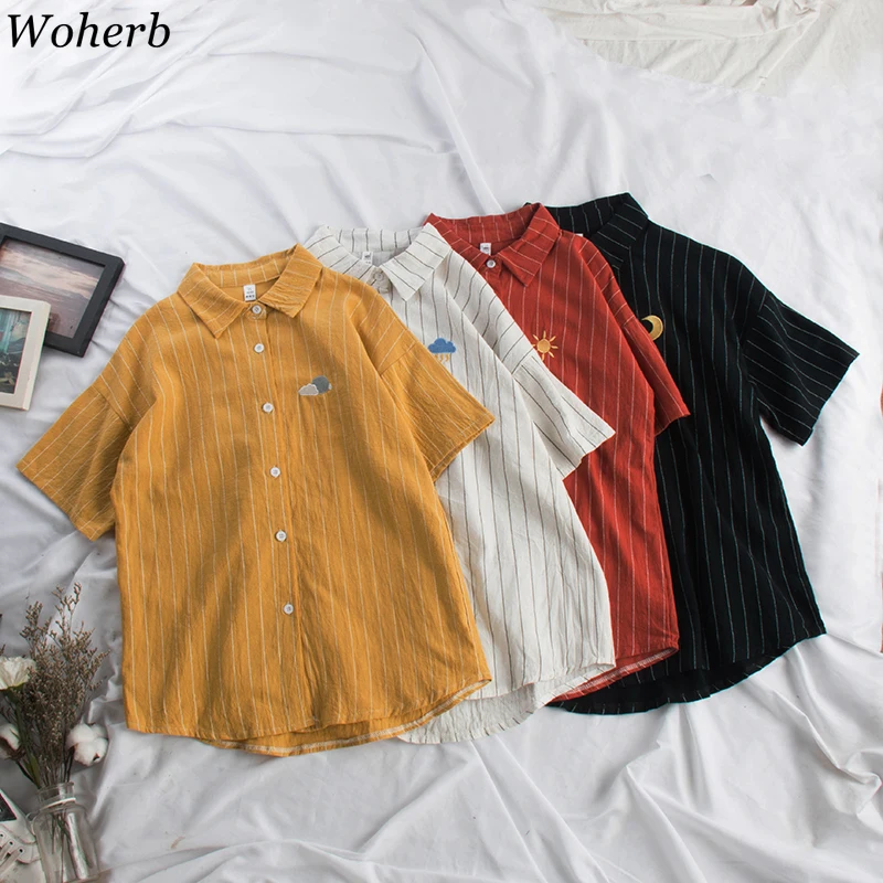 Woherb Summer Blouse Women Kawaii Weather Embroidery Ladies Sweet Striped Tops Shirt Korean Loose Blusas Mujer De Moda 2019
Woherb Summer Blouse Women Kawaii Weather Embroidery Ladies Sweet Striped Tops Shirt Korean Loose Blusas Mujer De Moda 2019
