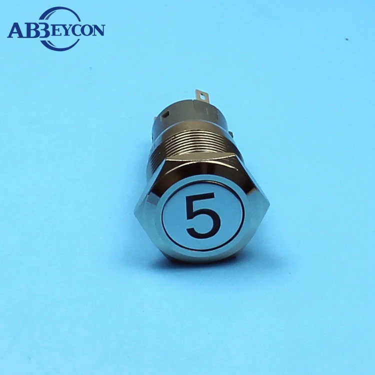 Momentary Number "5" Logo Illuminated 1NO1NC Metal Top Shell Pin Terminal Silver Elevator 19mm Waterproof Push Button Switch
Momentary Number "5" Logo Illuminated 1NO1NC Metal Top Shell Pin Terminal Silver Elevator 19mm Waterproof Push Button Switch