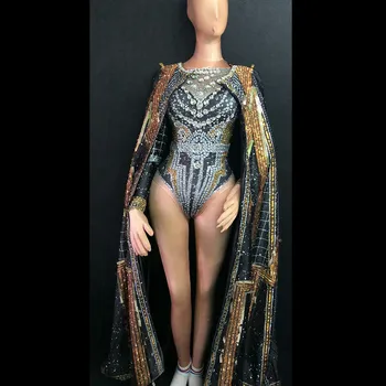 DS Black Crystals Rhinestone Jumpsuit Women Sexy Outfit Party Costumes Stage Wear BodySuit Dance Singer Rhinestone Sexy Cloak
DS Black Crystals Rhinestone Jumpsuit Women Sexy Outfit Party Costumes Stage Wear BodySuit Dance Singer Rhinestone Sexy Cloak