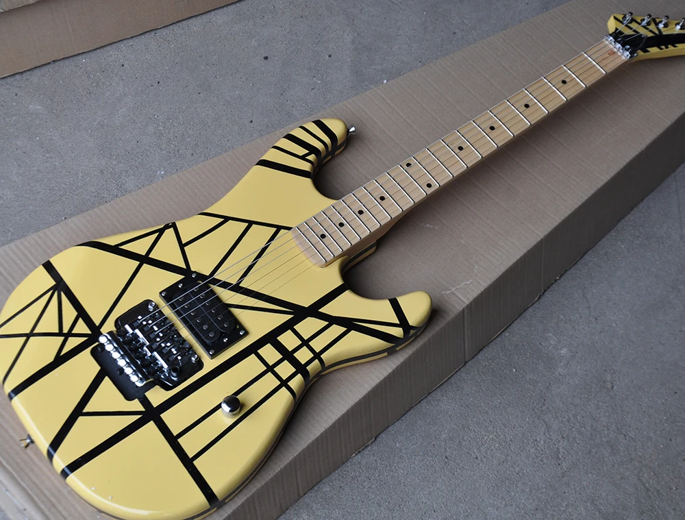 Factory Yellow Electric Guitar with Black Stripes,1 Open Pickups,Maple Fretboard, Double Rock,Offer Customized
Factory Yellow Electric Guitar with Black Stripes,1 Open Pickups,Maple Fretboard, Double Rock,Offer Customized