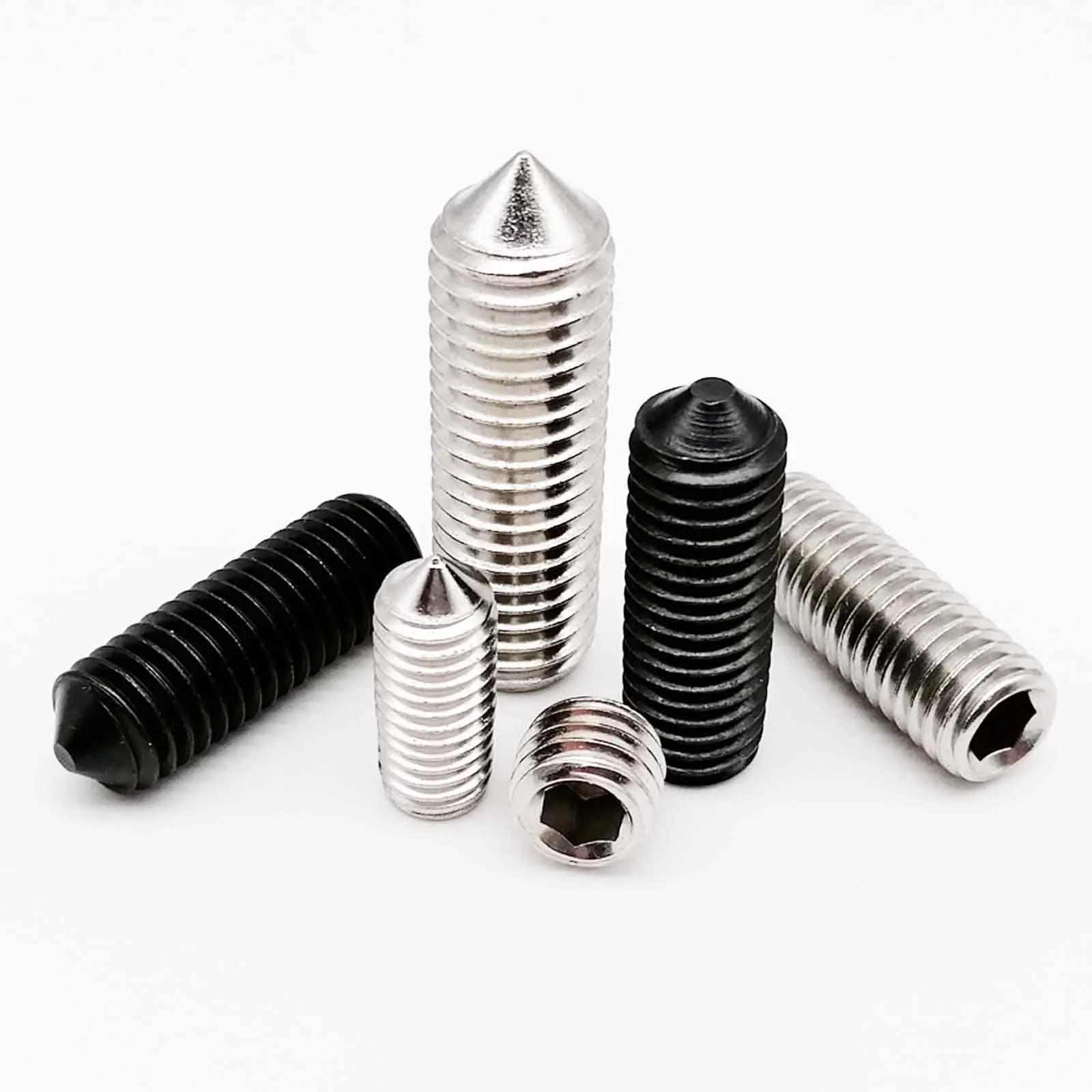 50pcs M2.5 M3 M4 M5 M6 DIN914 304 stainless Black grade 12.9 steel Hex Hexagon Socket Cone Point Grub Set Screw Tapered End Bolt
50pcs M2.5 M3 M4 M5 M6 DIN914 304 stainless Black grade 12.9 steel Hex Hexagon Socket Cone Point Grub Set Screw Tapered End Bolt