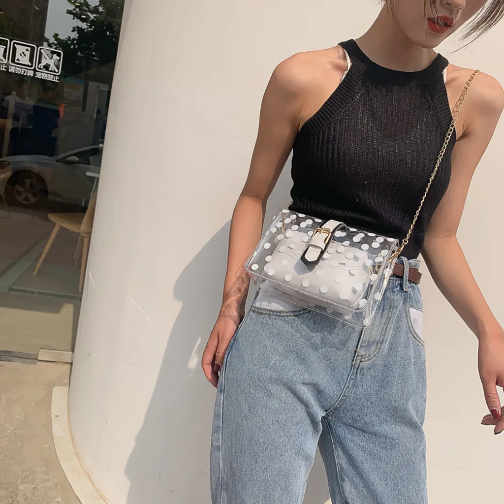 Women Transparent Bag Versatile Chain Bags Single Shoulder Small Square Bag Transparent versatile chain shoulder slung June12