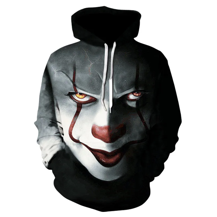 Movie Stephen King IT The Clown Pennywise Hoodies Cosplay Costume Men Women Cartoon Clown 3D printing Hooded Sweatshirt
Movie Stephen King IT The Clown Pennywise Hoodies Cosplay Costume Men Women Cartoon Clown 3D printing Hooded Sweatshirt