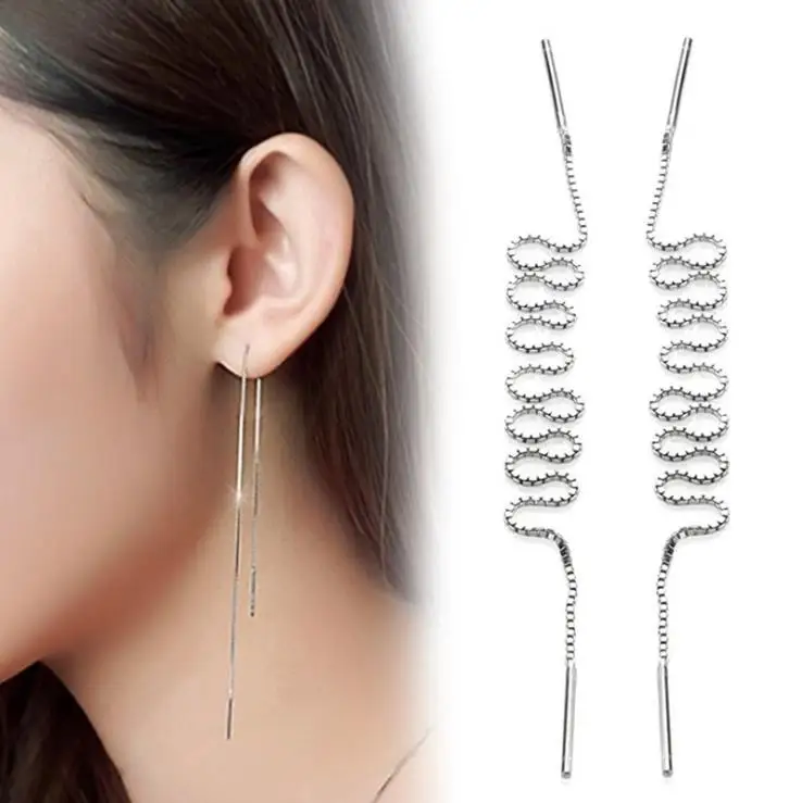 Trendy Pure Silver Long Chain Link Earrings Dangle Women 925 Sterling Silver Tassel Earrings Ear line KY470
Trendy Pure Silver Long Chain Link Earrings Dangle Women 925 Sterling Silver Tassel Earrings Ear line KY470