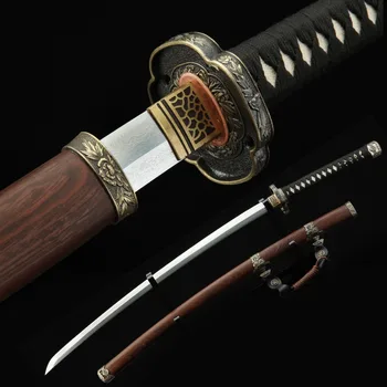 Tachi Sword, 41 inches Fully Handmade High Hardness Pattern Steel Real Japanese Katana Samurai Sword with Scabbard Rosewood
Tachi Sword, 41 inches Fully Handmade High Hardness Pattern Steel Real Japanese Katana Samurai Sword with Scabbard Rosewood