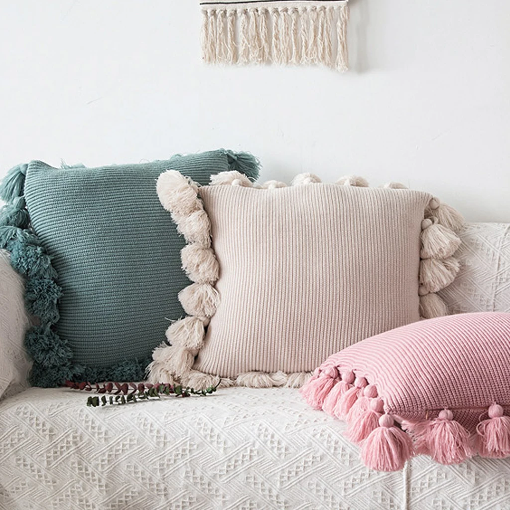 Knitted Pillow Covers Solid Color Square Pillow Case Soft For Sofa Bed Nursery Room Cushion Case Tassels Knitting Pillowcase
Knitted Pillow Covers Solid Color Square Pillow Case Soft For Sofa Bed Nursery Room Cushion Case Tassels Knitting Pillowcase