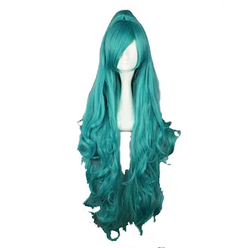 

MCOSER Free Shipping 100cm Long Wavy Green Synthetic Cosplay Costume Wig+one Ponytail 100% High Temperature Fiber WIG-339H