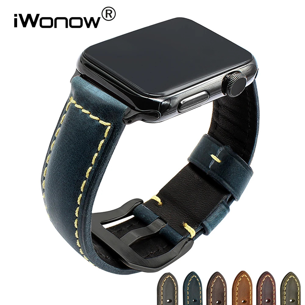 

Italy Genuine Oil Leather Watchband for iWatch Apple Watch 38mm 40mm 42mm 44mm Series 4 3 2 1 Band Steel Clasp Strap Bracelet