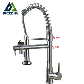 rozin Chrome Spring Pull Down Single Handle Hot Cold Water Deck Mounted