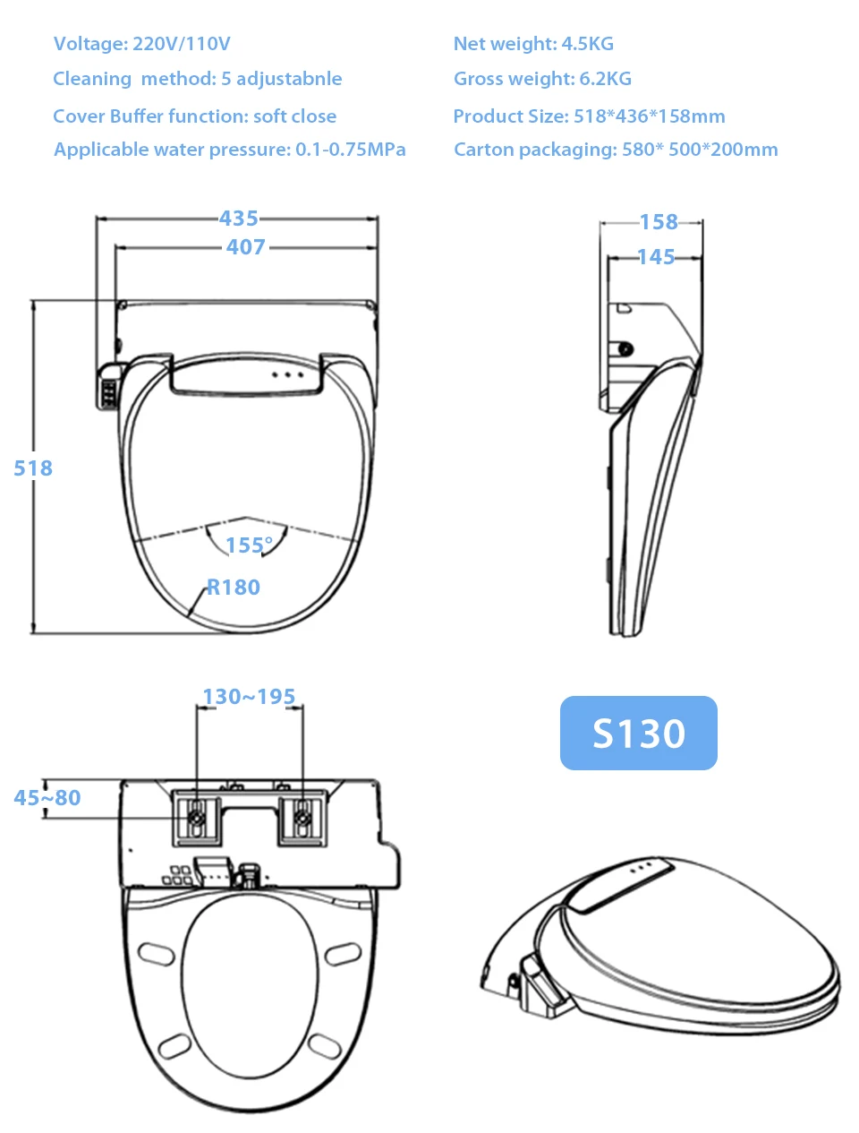 EcoFresh one-piece toilet WC Smart toilet seat auto seat cover flip opening Electronic Bidet intelligent heated toilet cover EcoFresh one-piece toilet WC Smart toilet seat auto seat cover flip opening Electronic Bidet intelligent heated toilet cover