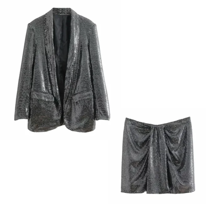 Female Ste Women's suit two-piece 2019 new fashion sequins decorative lapel suit jacket casual wild mini skirt
Female Ste Women's suit two-piece 2019 new fashion sequins decorative lapel suit jacket casual wild mini skirt