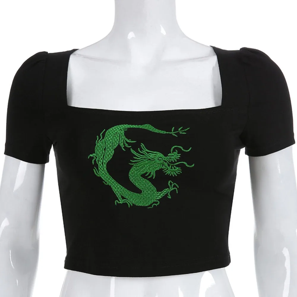 Black Casual Short Sleeve Tee Top Women Spring Square Collar Dragon Print Bodycon Top Basic Ladies 2019 New Arrivel
Black Casual Short Sleeve Tee Top Women Spring Square Collar Dragon Print Bodycon Top Basic Ladies 2019 New Arrivel