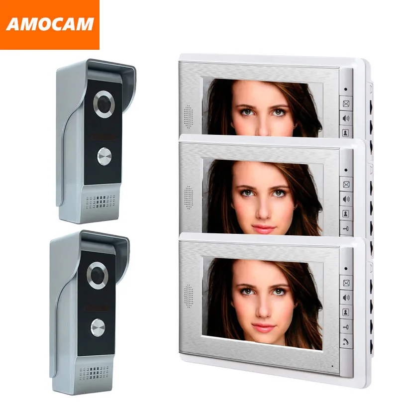 Фото 7 inch video door phone intercom doorbell system wired home doorphone visual interphone 3 Monitor 2 Camera | Безопасность и защита