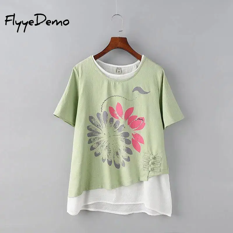 Cotton Linen T Shirt Women 2019 Summer Vintage Loose T-shirts Female Floral Print Short Sleeves Tees Tops Tang Dynasty Clothing
Cotton Linen T Shirt Women 2019 Summer Vintage Loose T-shirts Female Floral Print Short Sleeves Tees Tops Tang Dynasty Clothing
