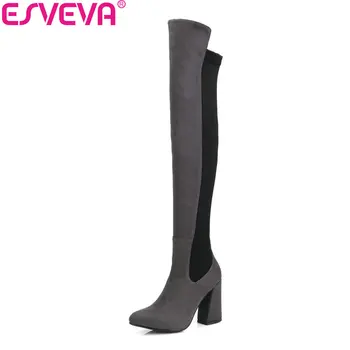 ESVEVA 2019 Women High Heels Boots Zipper Over The Knee Boots Winter Shoes Flock Hoof Heels Sewing Autumn Shoes Woman Size 34-43
ESVEVA 2019 Women High Heels Boots Zipper Over The Knee Boots Winter Shoes Flock Hoof Heels Sewing Autumn Shoes Woman Size 34-43