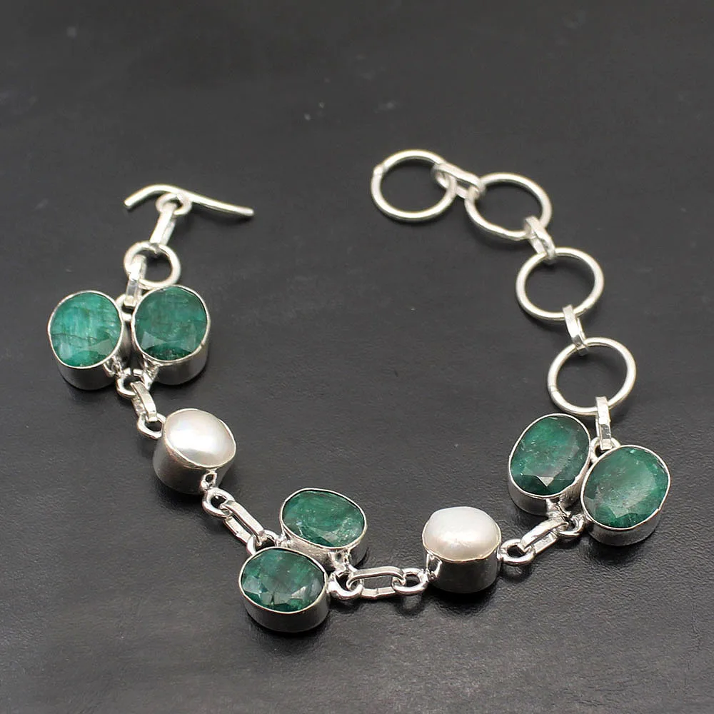 Gorgeous Natural GreenEmerald White Pearl 925 Sterling Silver Women Links Chain Bracelet 7.5 Inch H56
Gorgeous Natural GreenEmerald White Pearl 925 Sterling Silver Women Links Chain Bracelet 7.5 Inch H56