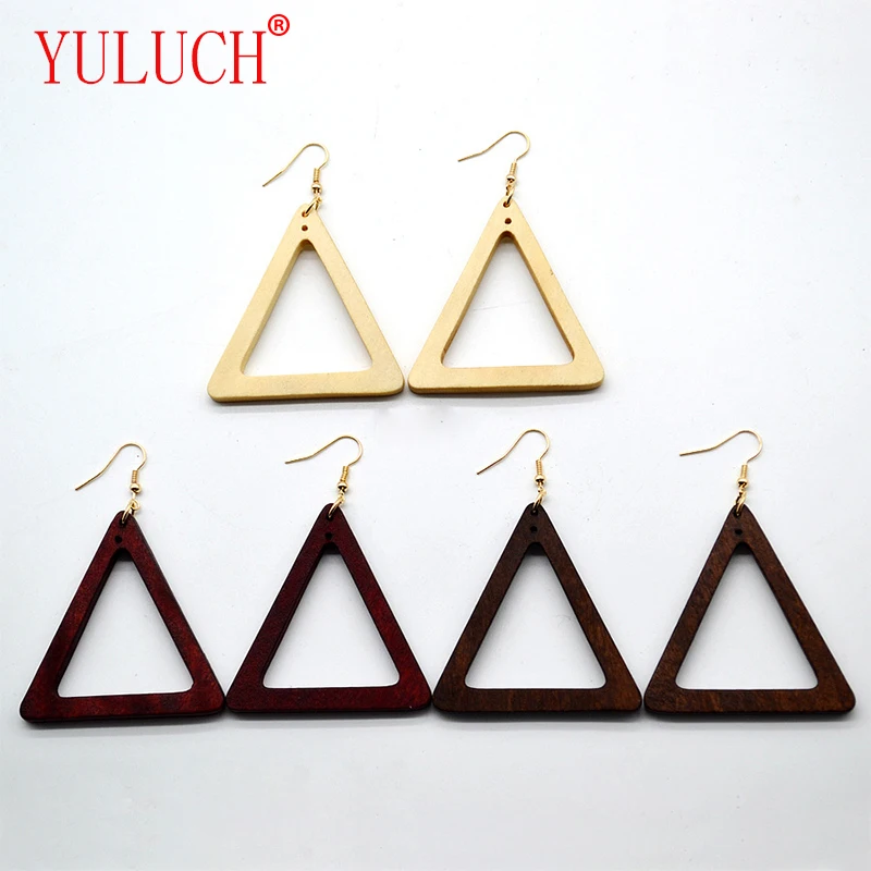 YULUCH 2018 NEW Individuality Art Triangle Wood Pendant Earrings for Woman Hollow Elegance Girl Jewelry Special Gift 3 Colors | Украшения и