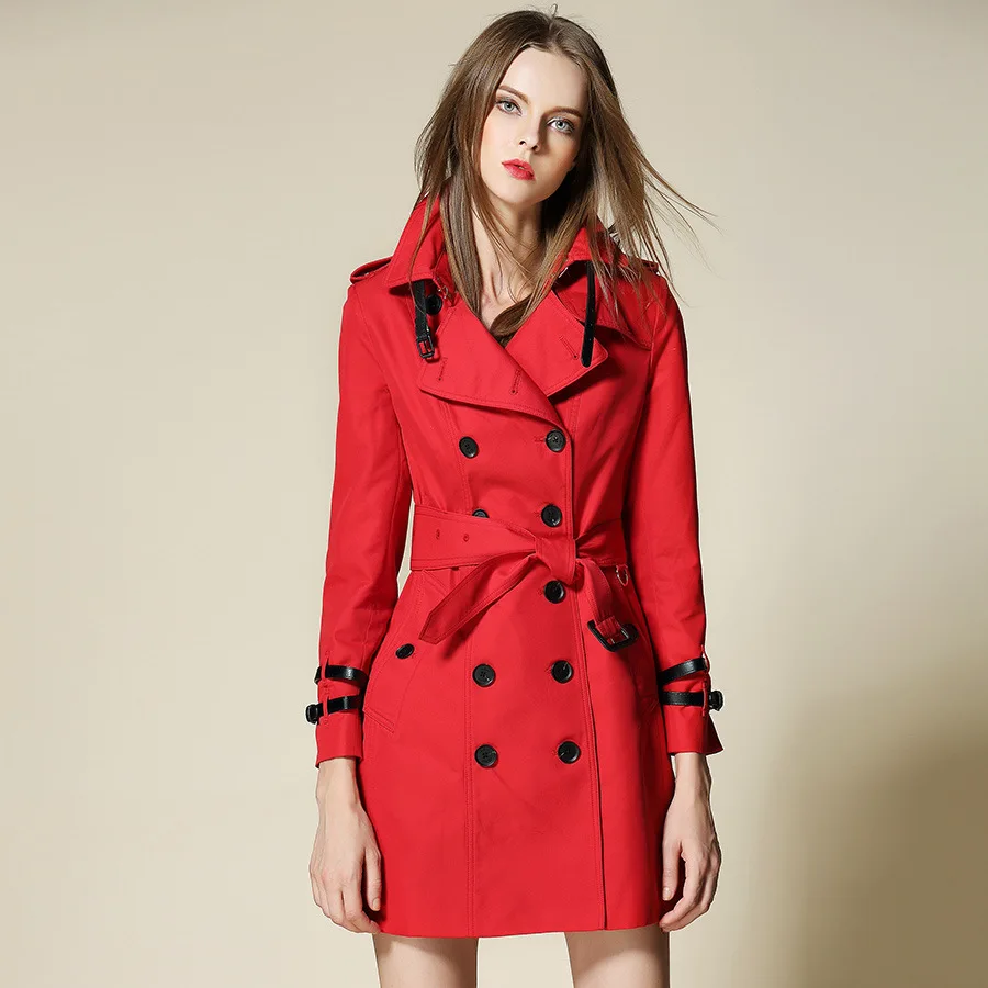 Women Spring High Fashion Personality Leather Buckle Tie Waterproof Windbreaker Ladies Medium Long Slim Trench Coat With Belt
Women Spring High Fashion Personality Leather Buckle Tie Waterproof Windbreaker Ladies Medium Long Slim Trench Coat With Belt