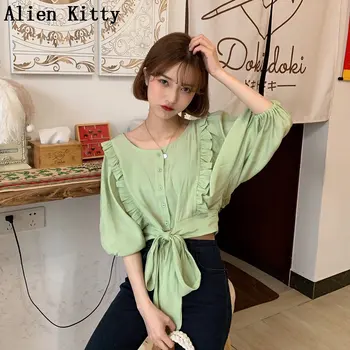 Alien Kitty Summer Sweet Short Batwing Sleeves Fresh Sweet Simple Ruffles Women Lace Up Casual Loose All-Match Shirt 2 Colors
Alien Kitty Summer Sweet Short Batwing Sleeves Fresh Sweet Simple Ruffles Women Lace Up Casual Loose All-Match Shirt 2 Colors