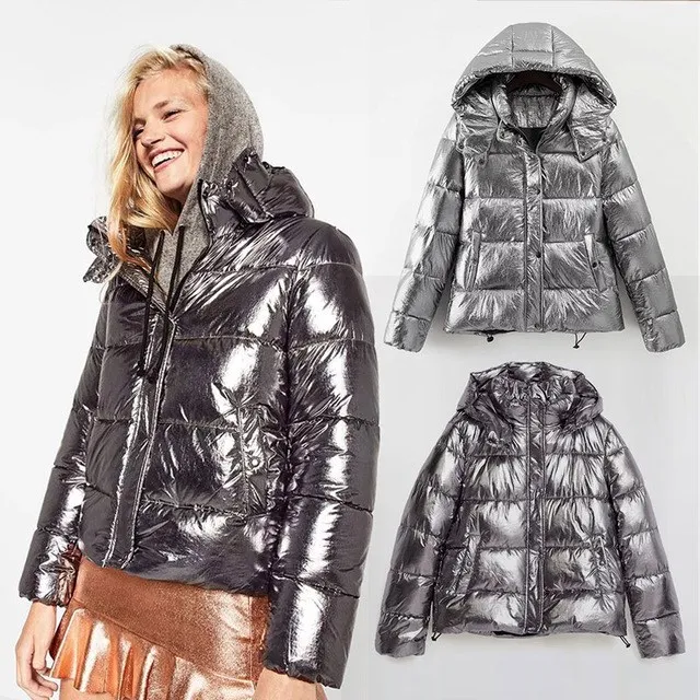 Winter Jacket Women Metal Black Bright Hooded Warm Jacket Coat Solid Cotton Padded Parka Women Bomber Jackets Streetwear
Winter Jacket Women Metal Black Bright Hooded Warm Jacket Coat Solid Cotton Padded Parka Women Bomber Jackets Streetwear