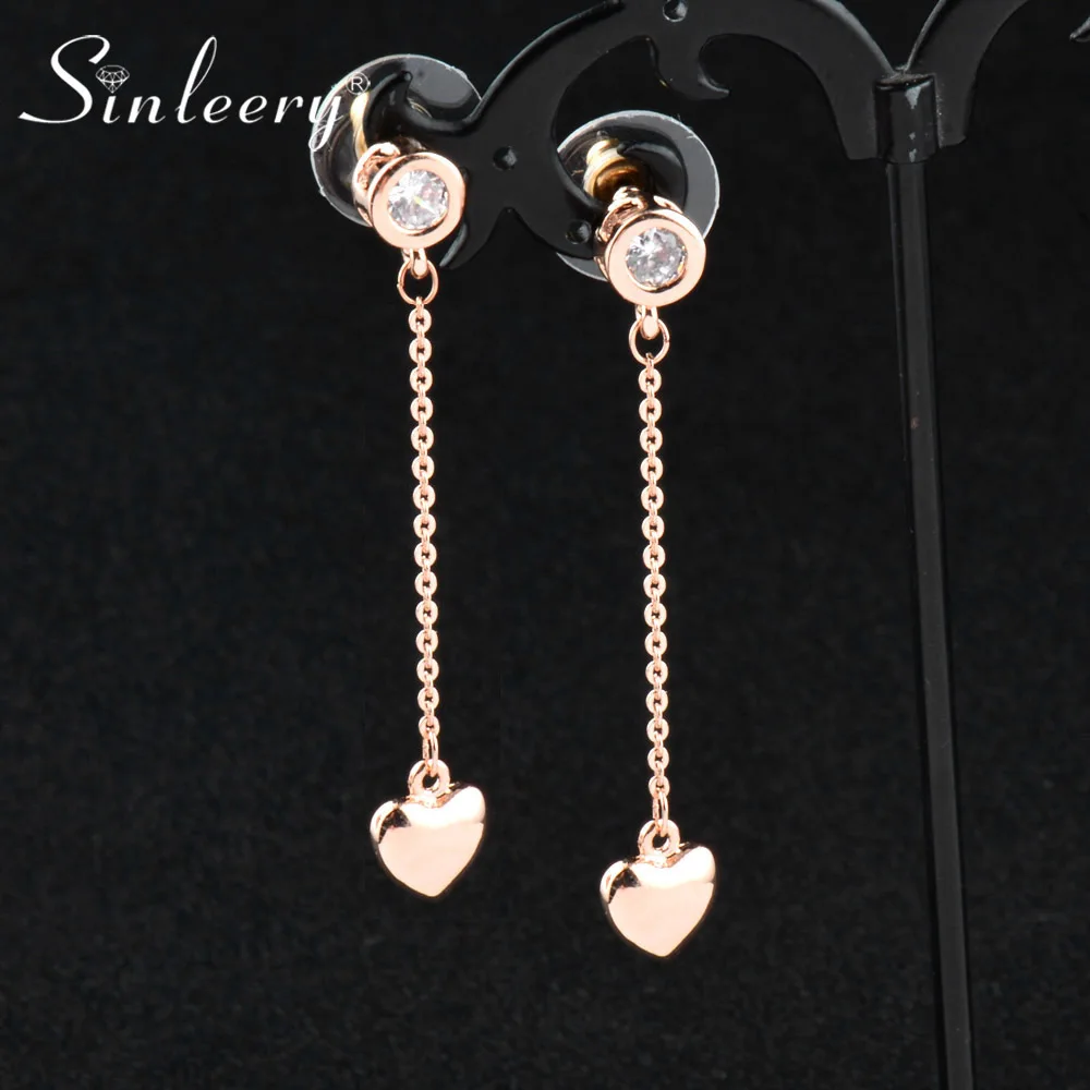 SINLEERY Romantic Long Earrings For Women Rose Gold Color Shiny Round Zircon Heart Drop Earrings Jewelry ES098 SSH
SINLEERY Romantic Long Earrings For Women Rose Gold Color Shiny Round Zircon Heart Drop Earrings Jewelry ES098 SSH
