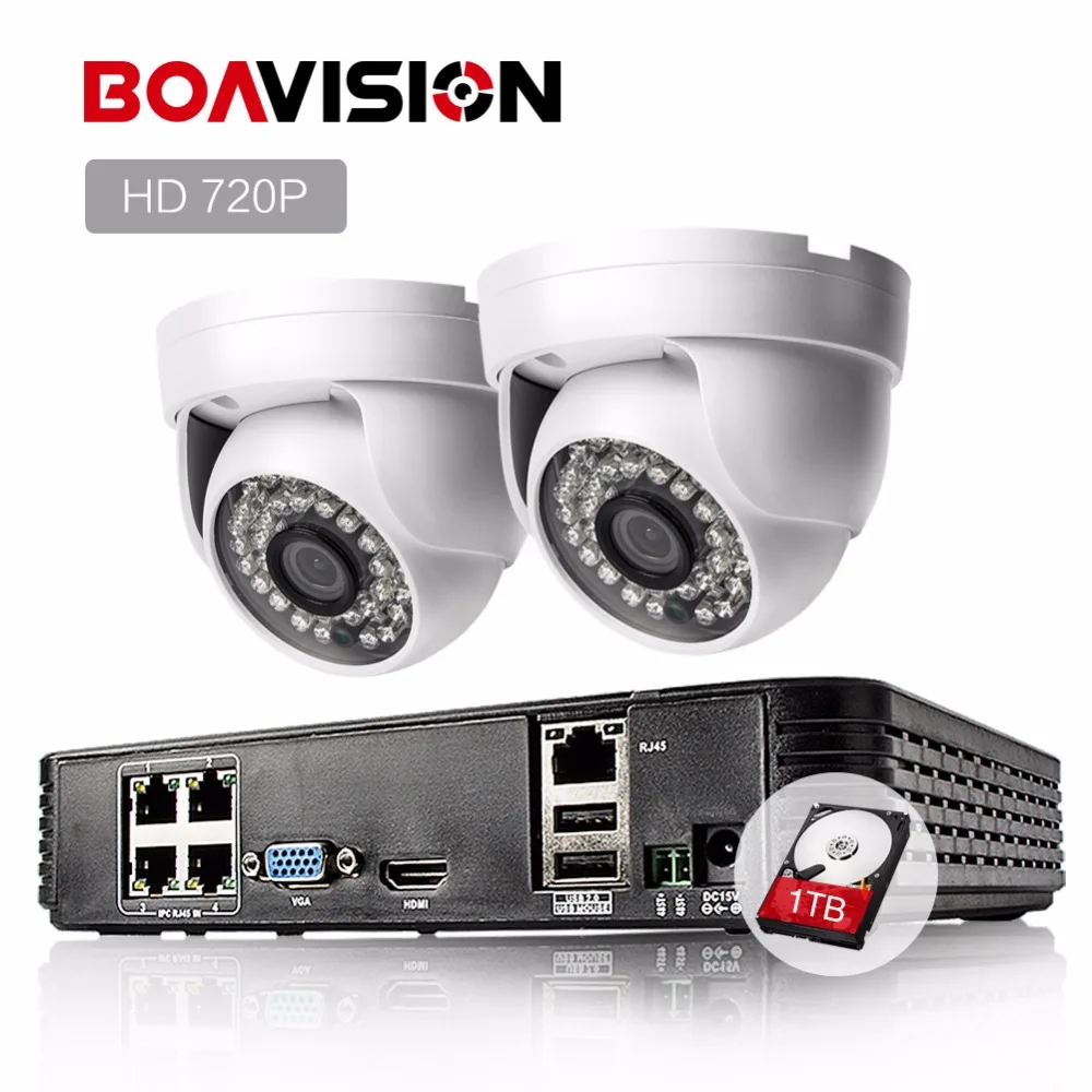 

HD 4CH 1080P POE NVR Kit CCTV System 2Pcs 720P 1.0MP IP Camera IR Mini Dome Cam IP P2P Security Surveillance Camera Set