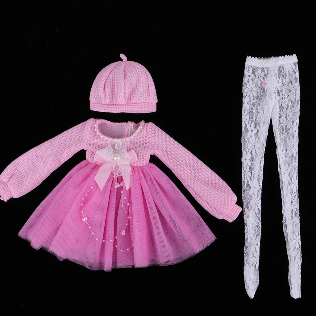 1/3 Cute Princess Sweater Dress with Stockings for BJD Doll Changing Accessories Pink