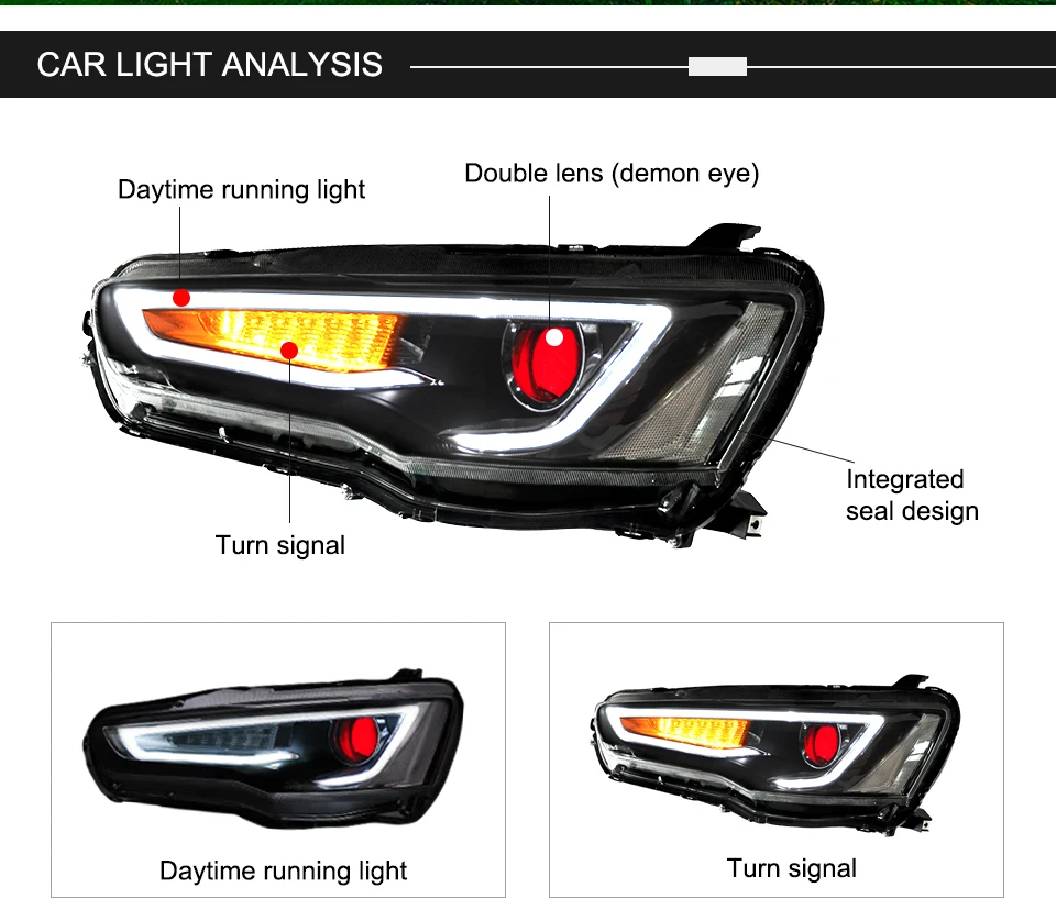 AcooSun For Mitsubishi Lancer EVO X 2008-2017 Car Headlight Assembly LED DRL Turn Signal Xenon HID Projector Lens Plug and Play (2)