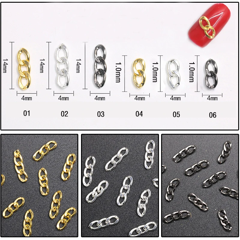 100PCs Black Gold Silver 3D Metal Chain Japan Korea Nail Art Decoration Punk Style DIY Nail Tools Fashion Charm Nail Accessory 
100PCs Black Gold Silver 3D Metal Chain Japan Korea Nail Art Decoration Punk Style DIY Nail Tools Fashion Charm Nail Accessory