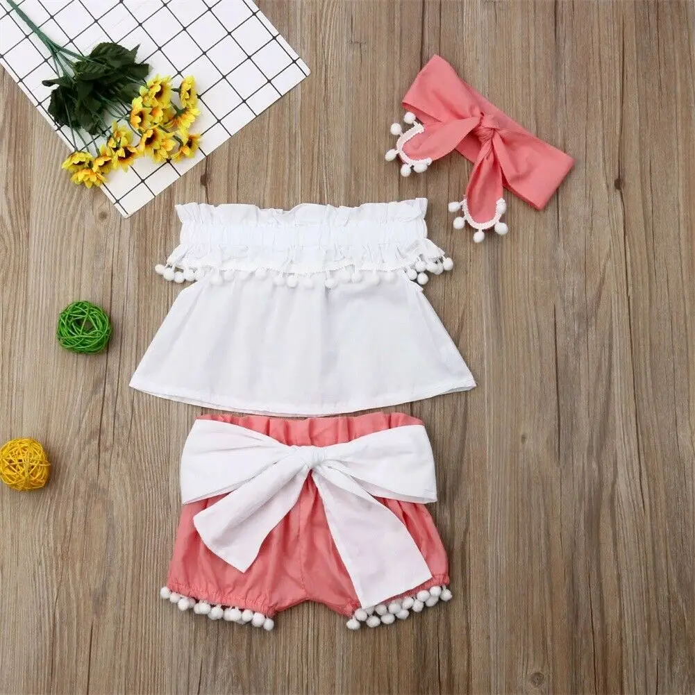 2019 New Arrival Toddler Kid Baby Girl Clothes Off Shoulder Clothing Set Vest Tank Top Shirt Bowknot Short Pants Outfit Set
2019 New Arrival Toddler Kid Baby Girl Clothes Off Shoulder Clothing Set Vest Tank Top Shirt Bowknot Short Pants Outfit Set