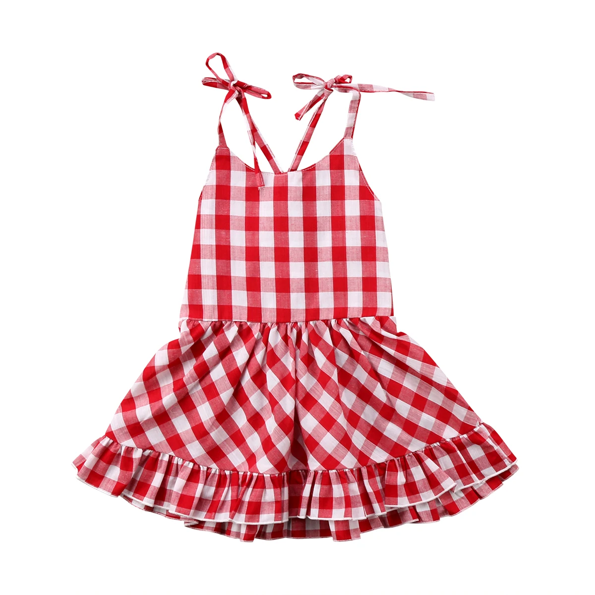 Красное Клетчатое мини-платье для маленьких девочек Летние повседневные платья