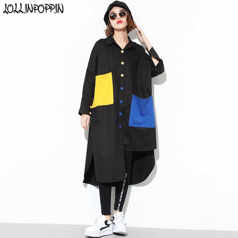 Contrast Color Pockets Womens Loose Shirt Long Sleeve Asymmetric Bottom Oversize Ladies Single Breasted Blouses 2019 Spring
Contrast Color Pockets Womens Loose Shirt Long Sleeve Asymmetric Bottom Oversize Ladies Single Breasted Blouses 2019 Spring