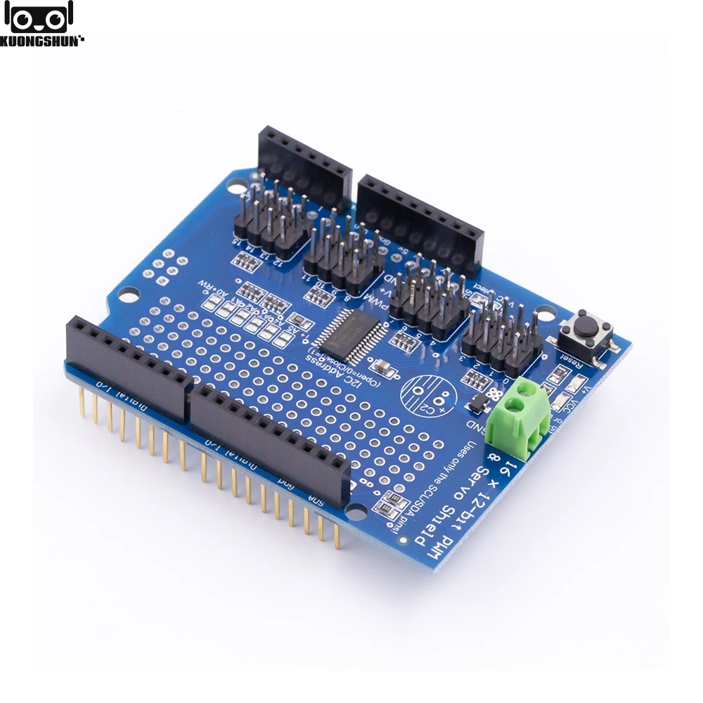 Servo Driver Module Shield 16 Channel 12-bit PWM I2C interface PCA9685 For Arduino board
Servo Driver Module Shield 16 Channel 12-bit PWM I2C interface PCA9685 For Arduino board