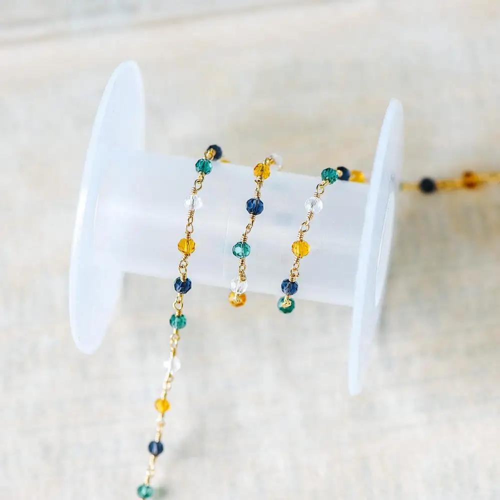 Glass Rondelle Bead Chain 3.5mm, 18K Gold plated on Brass Beaded Chains, Multi Colors Crystal (#LK-221-1)/ 1 Meter=3.3ft
Glass Rondelle Bead Chain 3.5mm, 18K Gold plated on Brass Beaded Chains, Multi Colors Crystal (#LK-221-1)/ 1 Meter=3.3ft