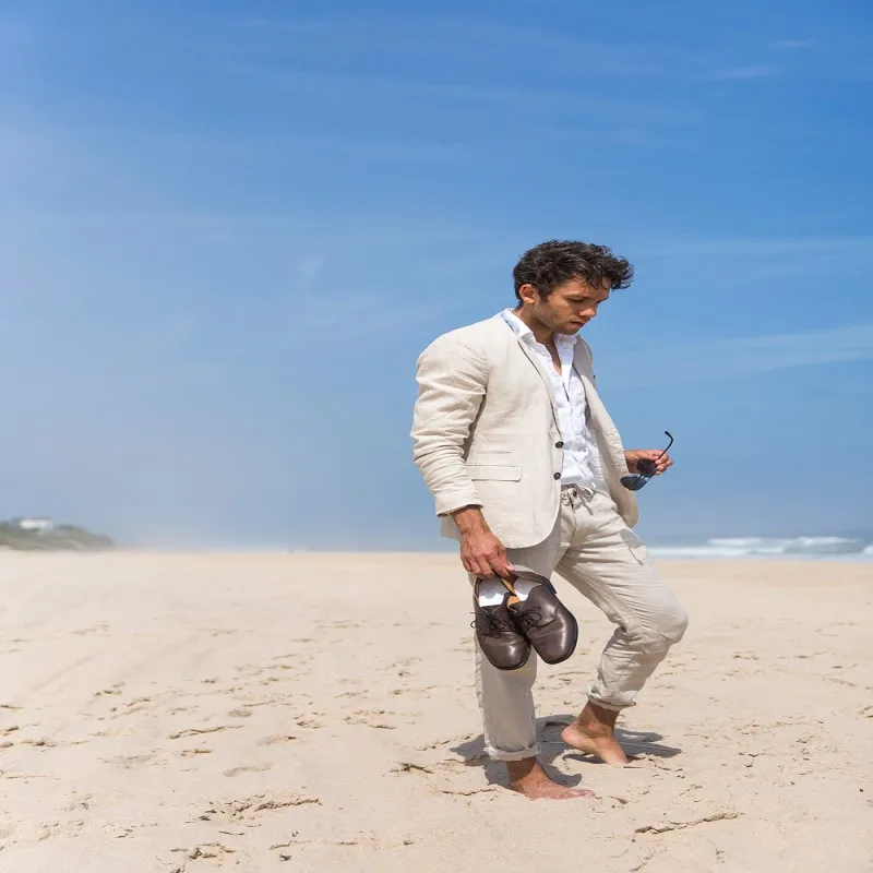 Фото Latest Coat Pant Designs Champagne Linen Men Suit Summer Beach Wedding Jacket Simple Daily Custom Tuxedo 2 Pieces | Мужская одежда