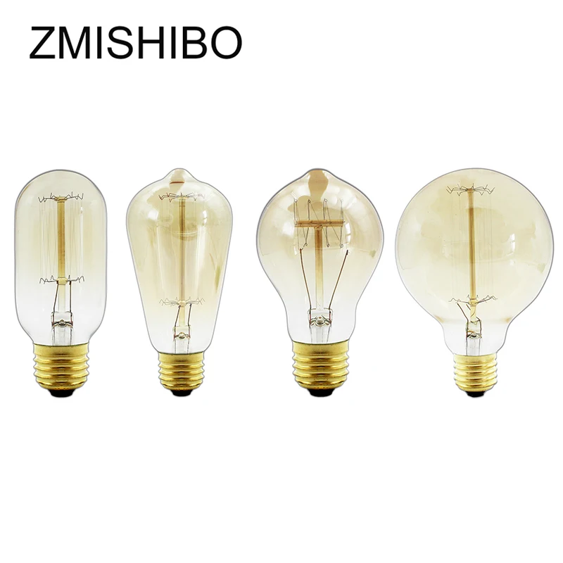 

ZMISHIBO Retro Carbon Filament Bulb E27 110-220V 40W ST64 A60 G95 T45 Glass Cover Warm White Incandescent Tungsten Edison Lights