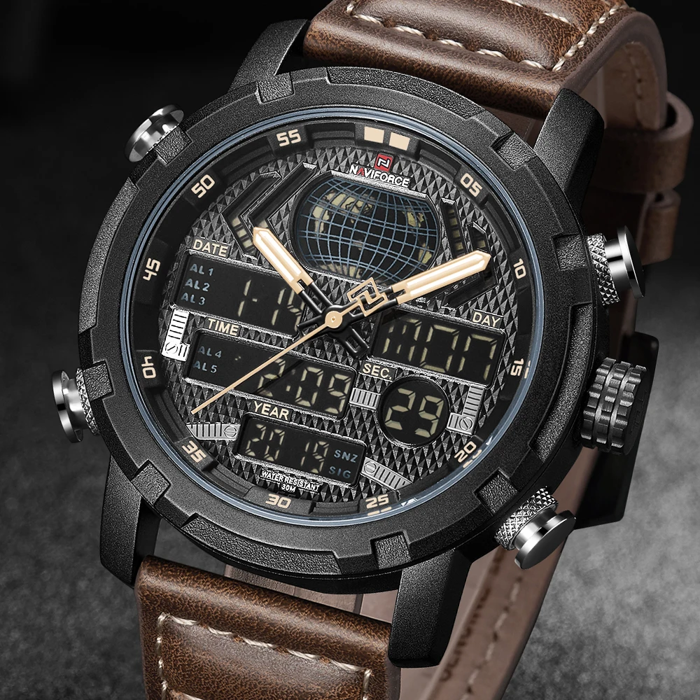NAVIFORCE мужские часы от роскошного бренда кожаные спортивные Кварцевые