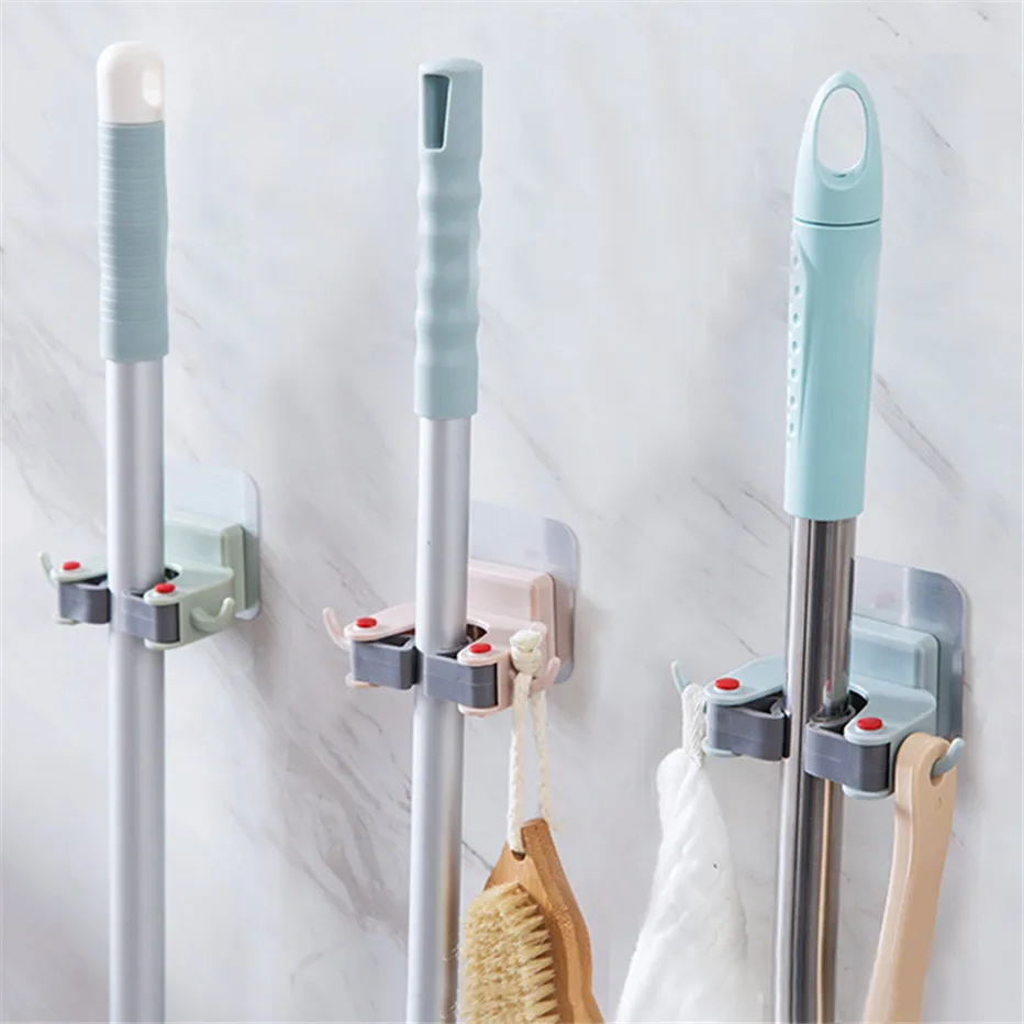 Mop Holder Broom Storage Rack Key Hooks Bathroom Kitchen Tools Organizer Wall Mounted Sticker Umbrella Shelf1