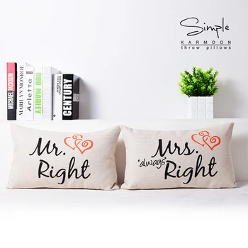 

Mr Right Mrs Always Right Cushion Cover 50*30cm Lumbar Love Pillow Cases Wedding Gifts Sofa Home Decor cojines decorativos