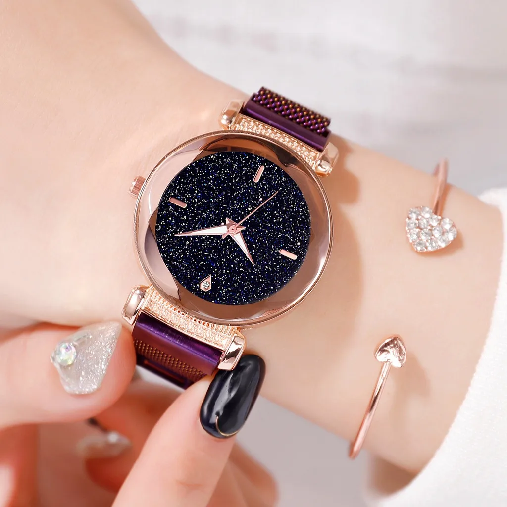 Luxury Watch Womern Famous Brand Fashion Starry Sky Mosaic Diamond Quartz Mesh Belt Magnetic Buckle Ladies WatchBayanlar izle#03 | Наручные